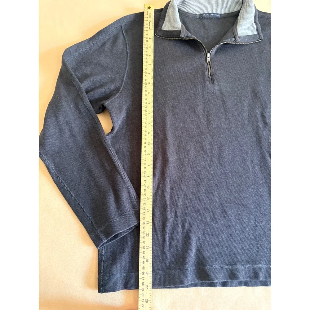 Banana Republic Mens Quarter Zip Pullover Dark Grey Cotton Knit Large